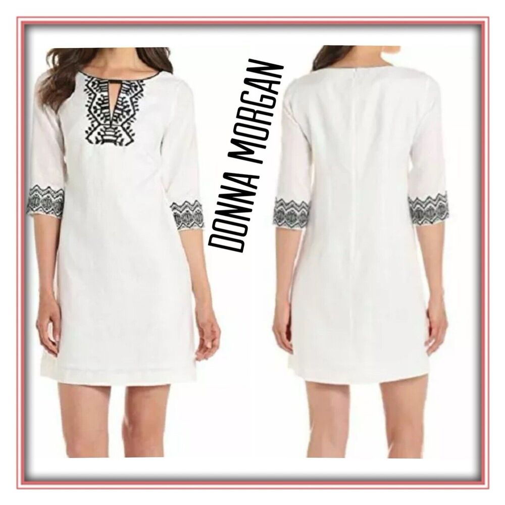 NEW SHELL LINEN DONNA MORGAN Women's Sheath Dress with Embroidery